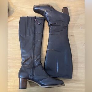 Vintage Leather Boots Knee High Chocolate Brown Full Zip Sherpa Lined Like New